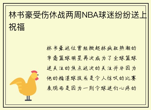 林书豪受伤休战两周NBA球迷纷纷送上祝福